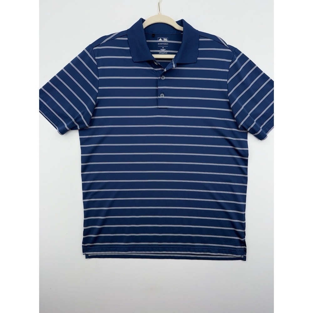 adidas GOLF PUREMOTION Men's Medium Polo Shirt Blue Striped White